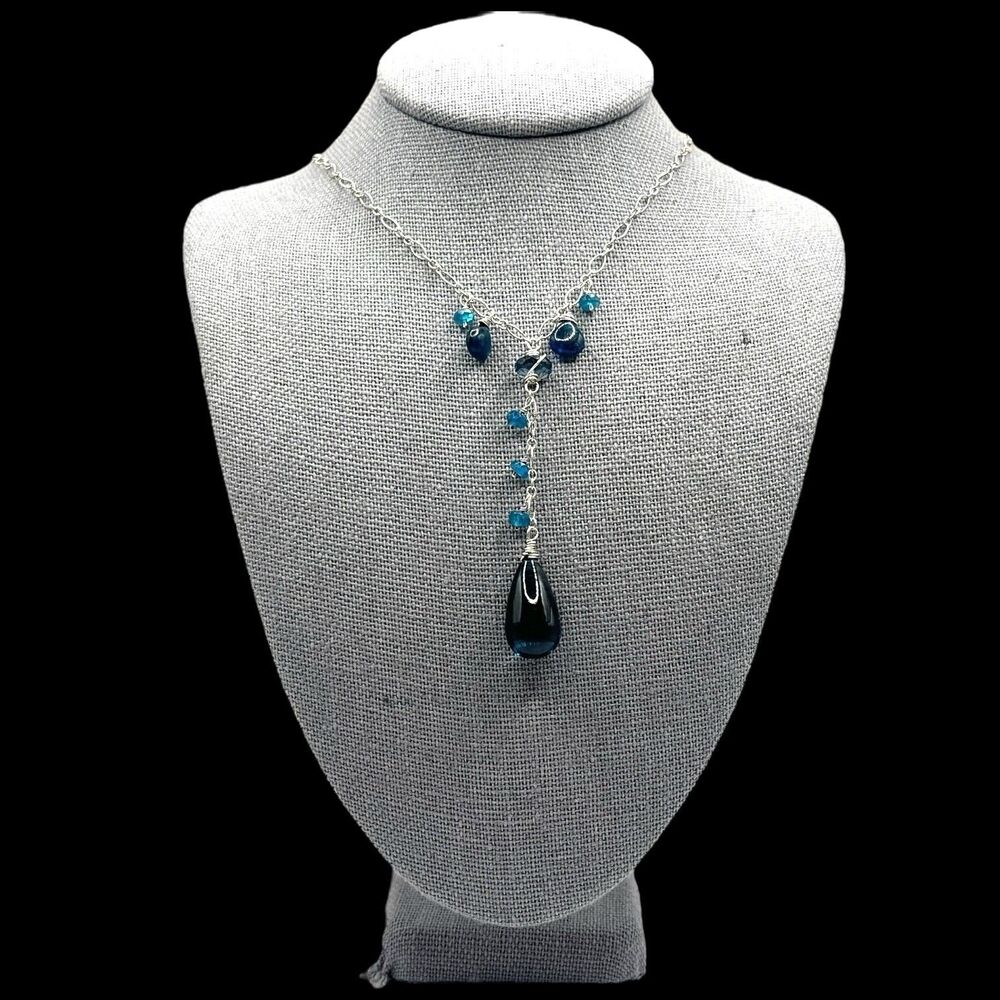 Sterling Silver Blue Glass Beaded Dangle Necklace